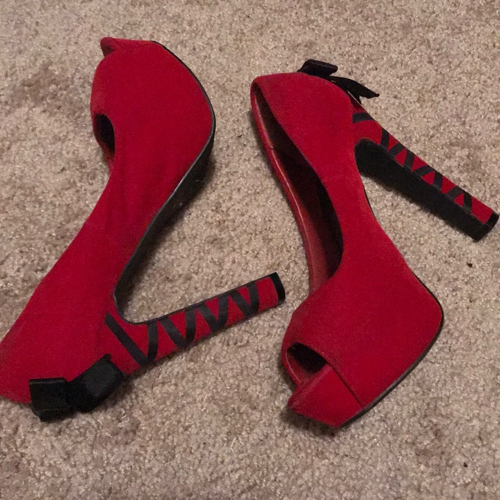 Red suede platforms